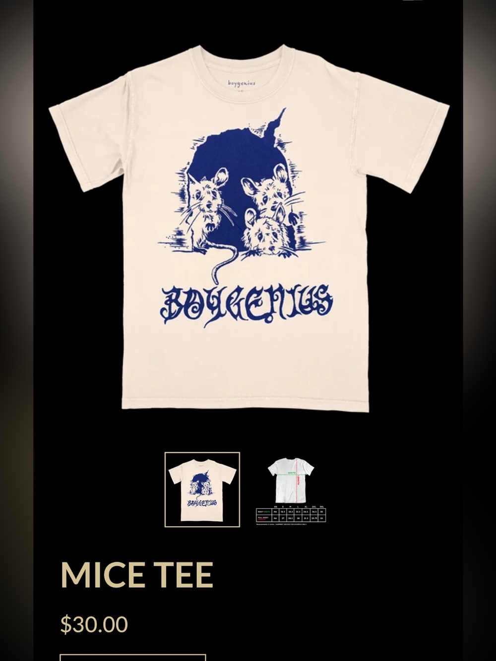 Mice Boygenius Graphic T-Shirt - Cream & Navy